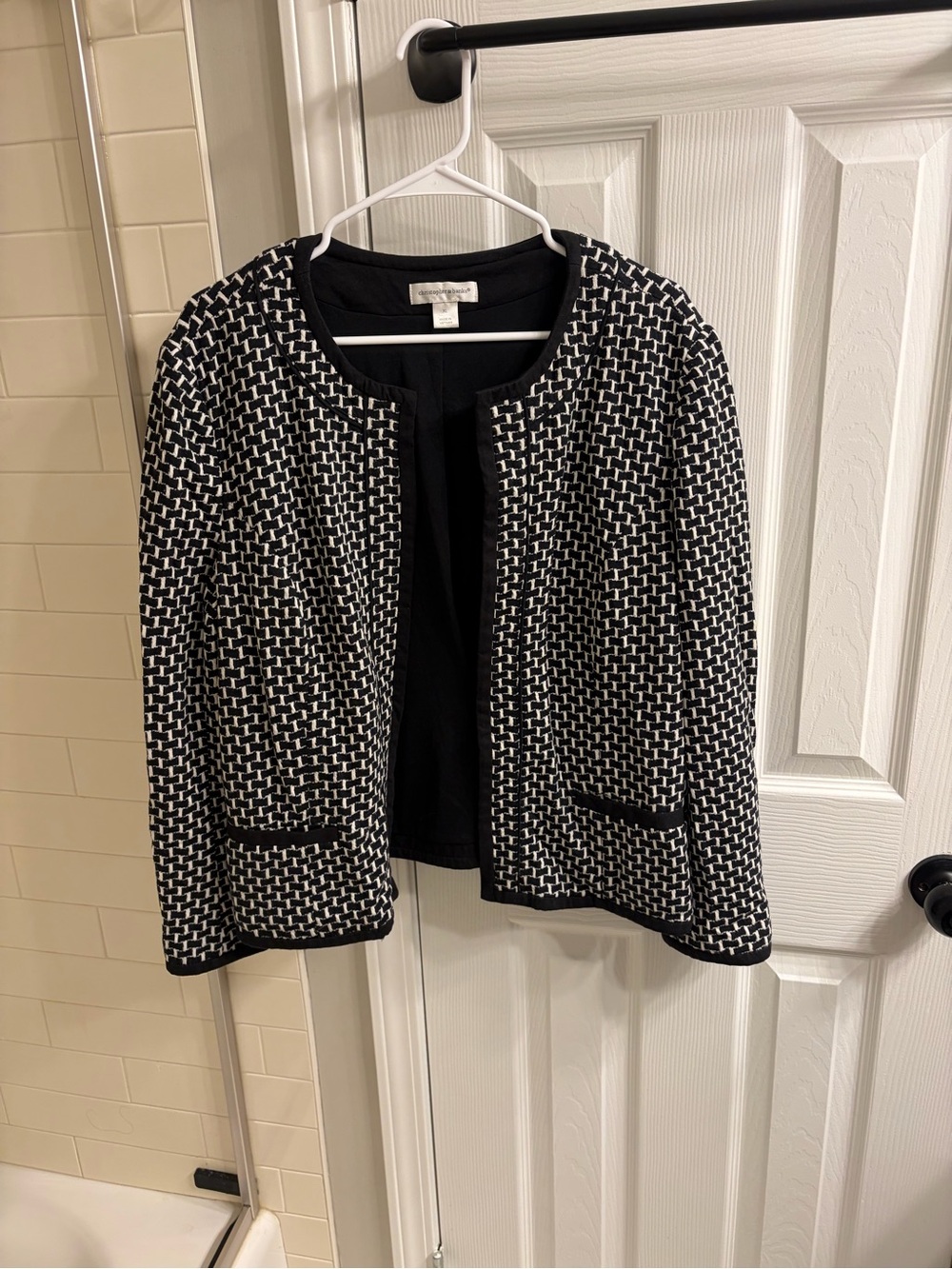 Christopher & Banks Black and White Textured Open-Front Jacket